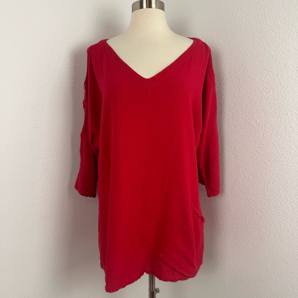 Oh My Gauze! Vibrant Red V-Neck Tunic